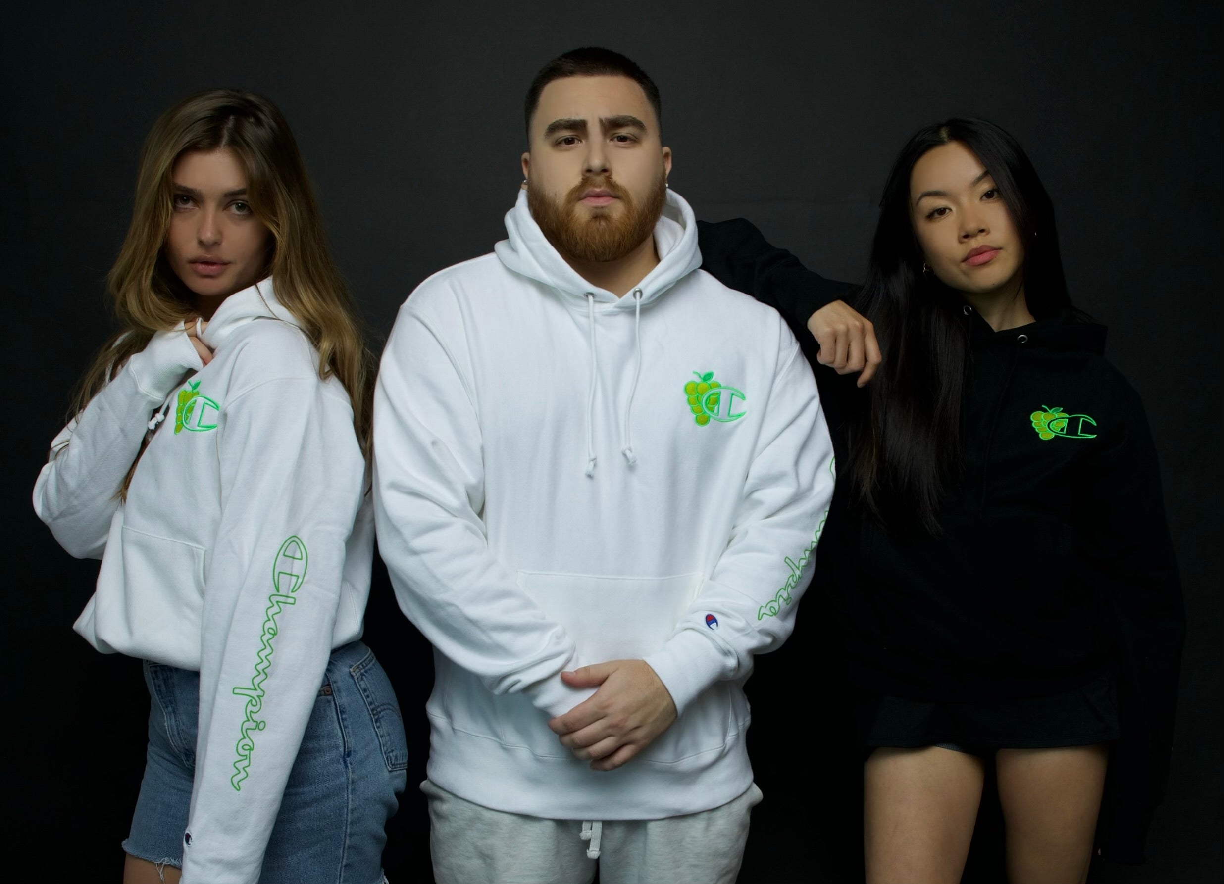 LosPollosTV X Champion Green Grape Reverse Weave Hoodie WHITE